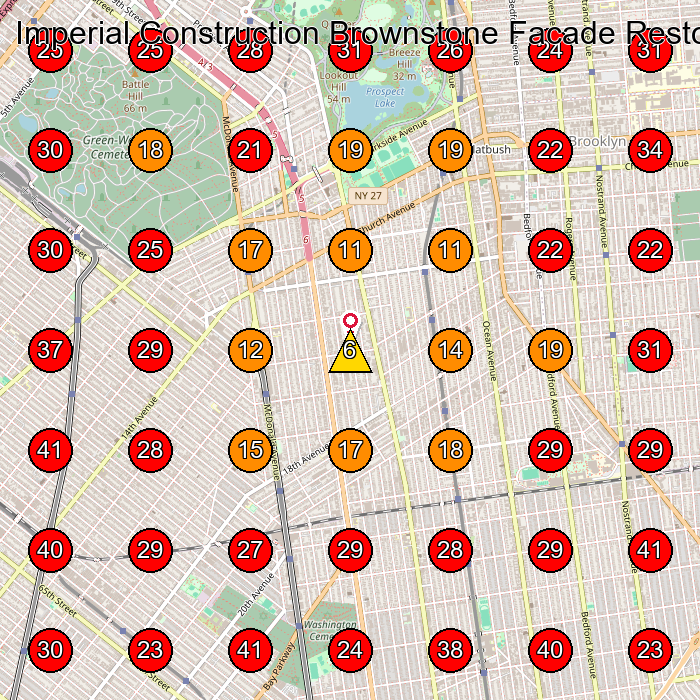 Imperial Construction Brownstone Facade Restoration, Masonry, Waterproofing Contractor GeoGrid visibility map for Building Restoration Service in Brooklyn